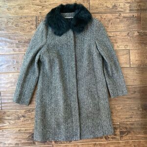 Banana Republic Women's Large Wool Blend Coat Dyed Italian Shearling Lamb Collar